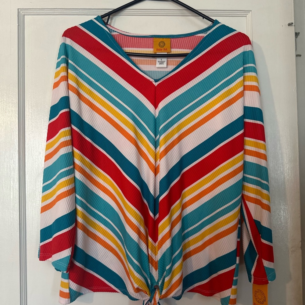 Colorful Striped V-Neck Women's Top